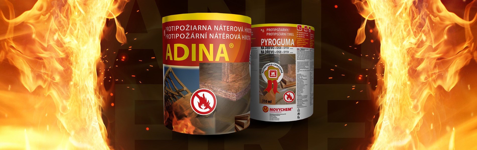 Protipožární nátěrová hmota ADINA a protipožární tmel PYROGUMA